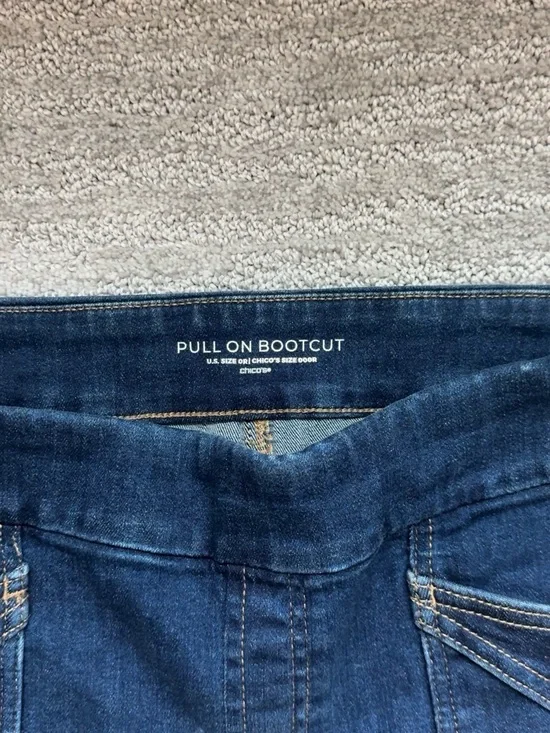 Chico's Dark Blue Pull-On Bootcut Jeans with Cargo Pockets - Picture 3 of 3